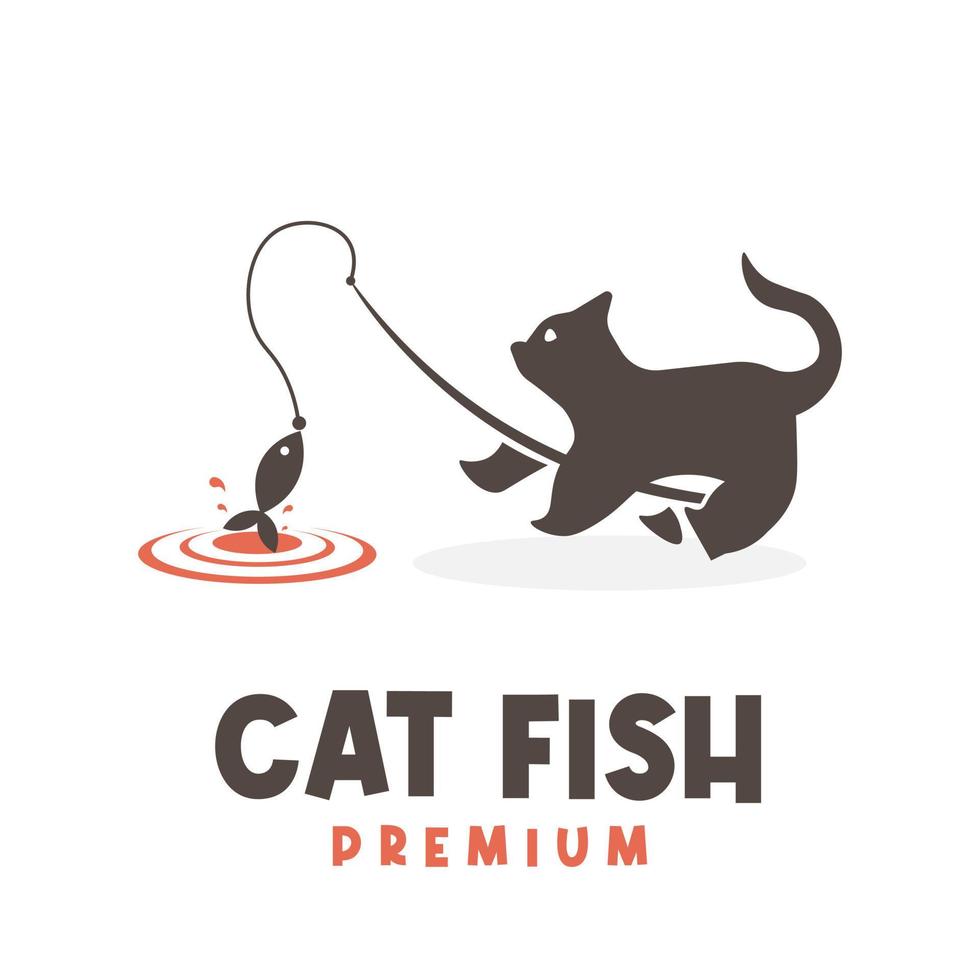 logo illustrazione di un simpatico gatto di pesca vettore