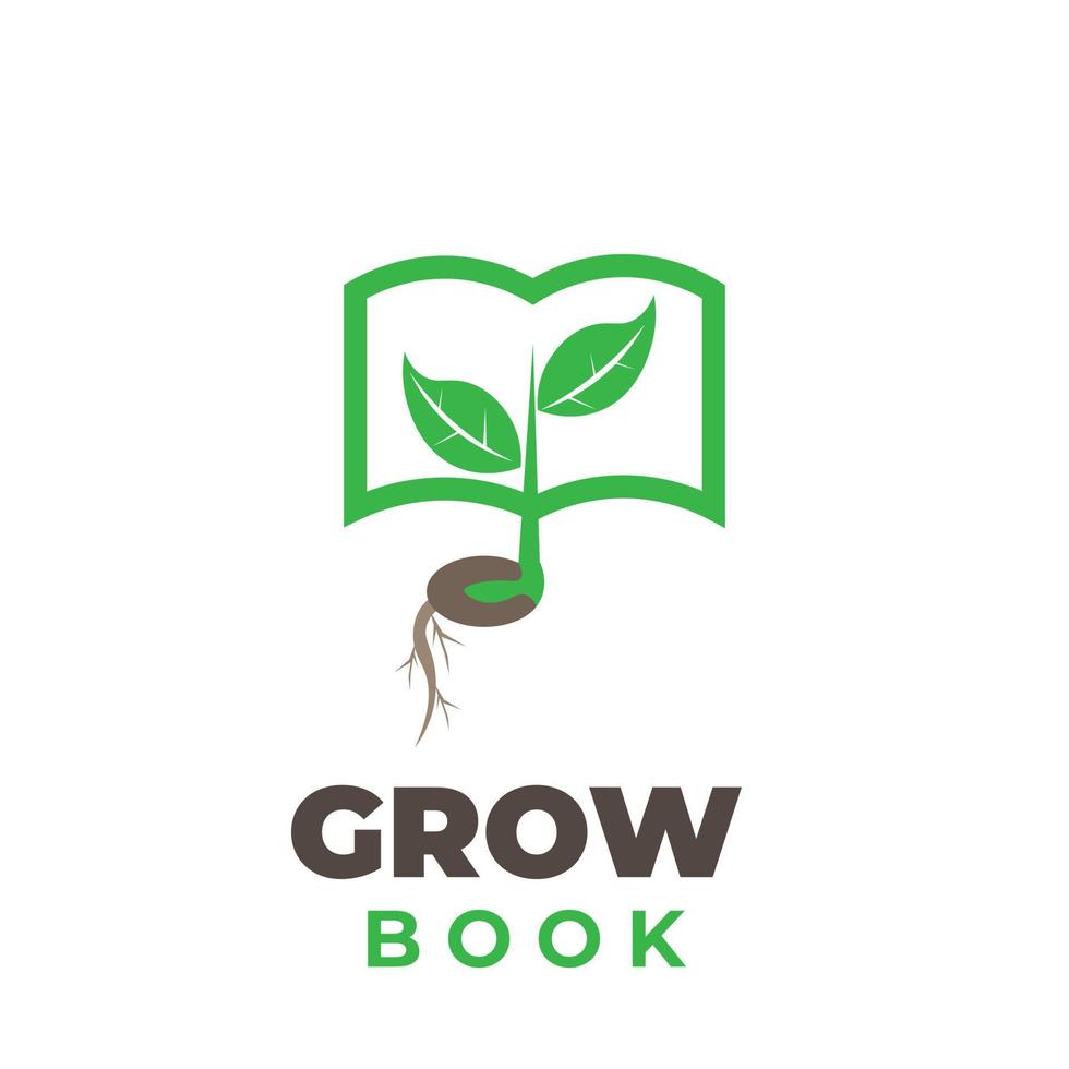 logo illustrazione libro con semi in crescita vettore