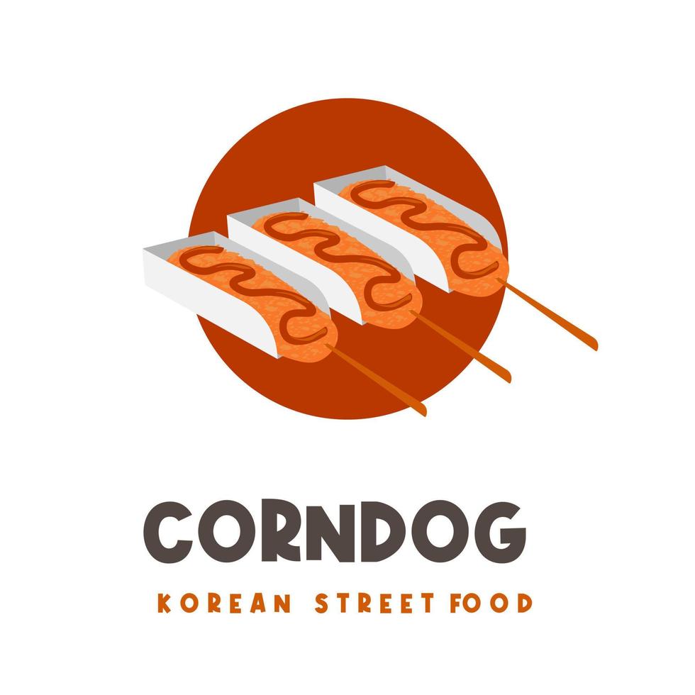 logo dell'illustrazione del cibo di strada del corndog coreano con l'imballaggio vettore