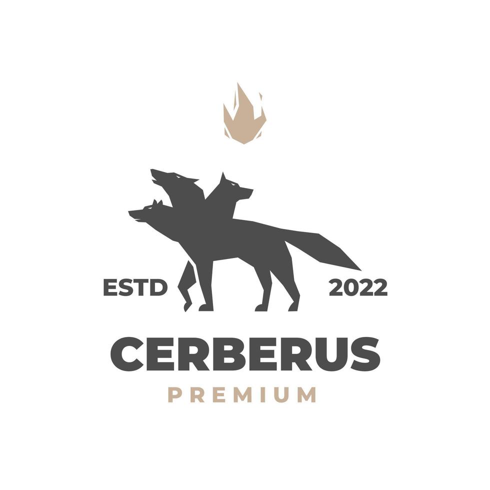 elegante logo dell'illustrazione di cerberus con il fuoco vettore