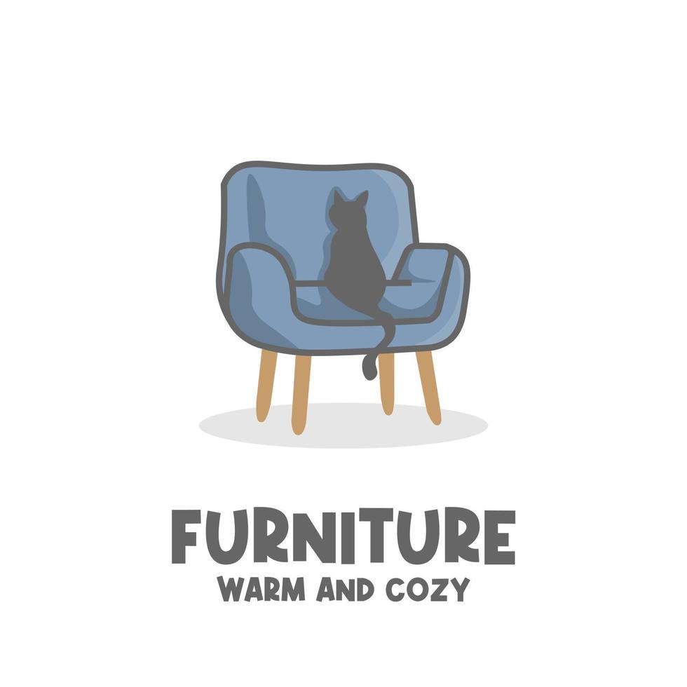 logo dell'illustrazione della sedia per mobili carino e confortevole vettore
