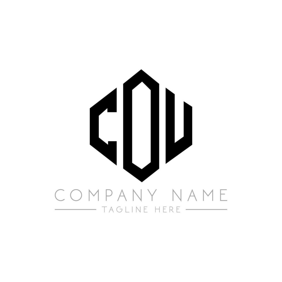 design del logo della lettera cou con forma poligonale. cou poligono e design del logo a forma di cubo. cou esagonale modello logo vettoriale colori bianco e nero. cou monogramma, logo aziendale e immobiliare.