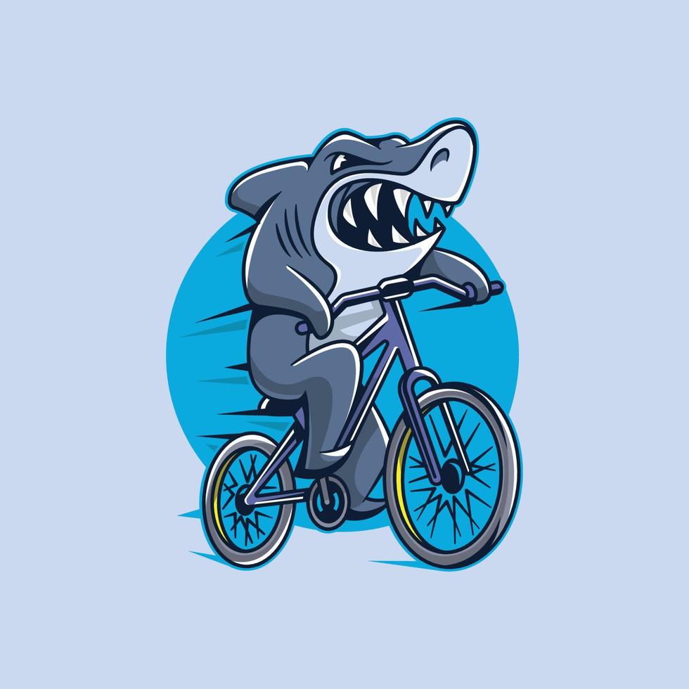 atleta squalo personaggio dei cartoni animati in bicicletta vettore