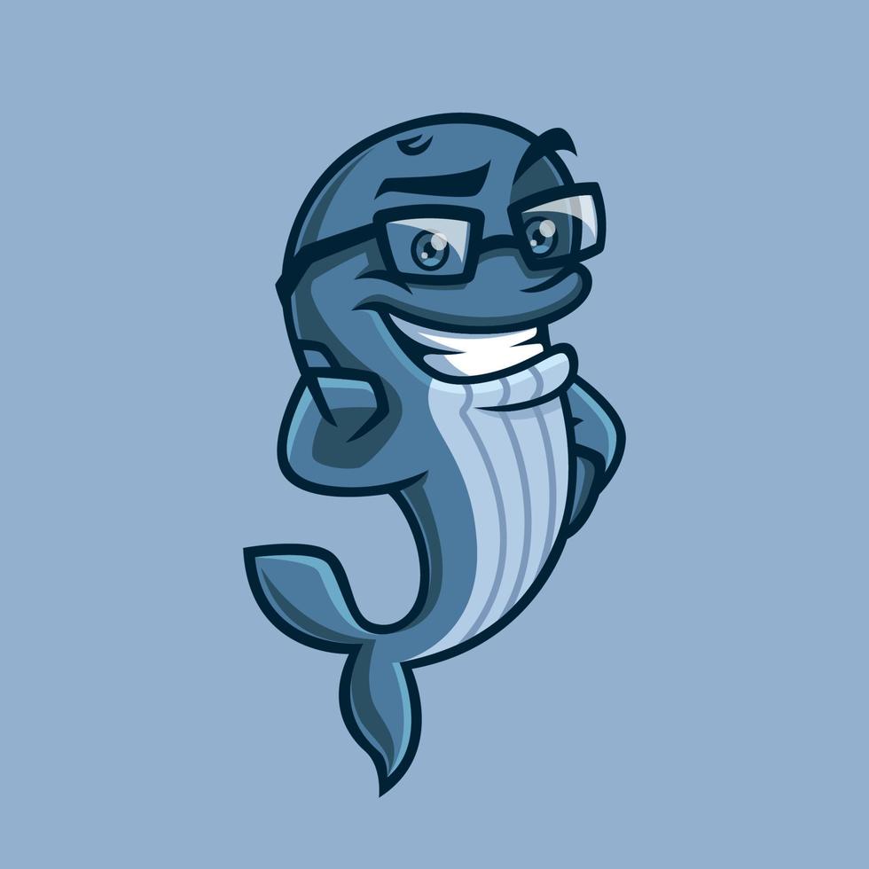 simpatico personaggio dei cartoni animati di balena nerd vettore