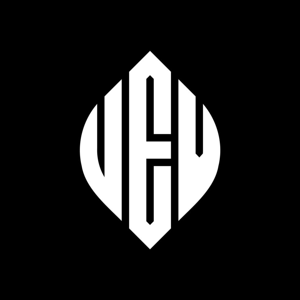design del logo della lettera del cerchio uev con forma circolare ed ellittica. lettere ellittiche uev con stile tipografico. le tre iniziali formano un logo circolare. vettore del segno della lettera del monogramma astratto dell'emblema del cerchio dell'uev.