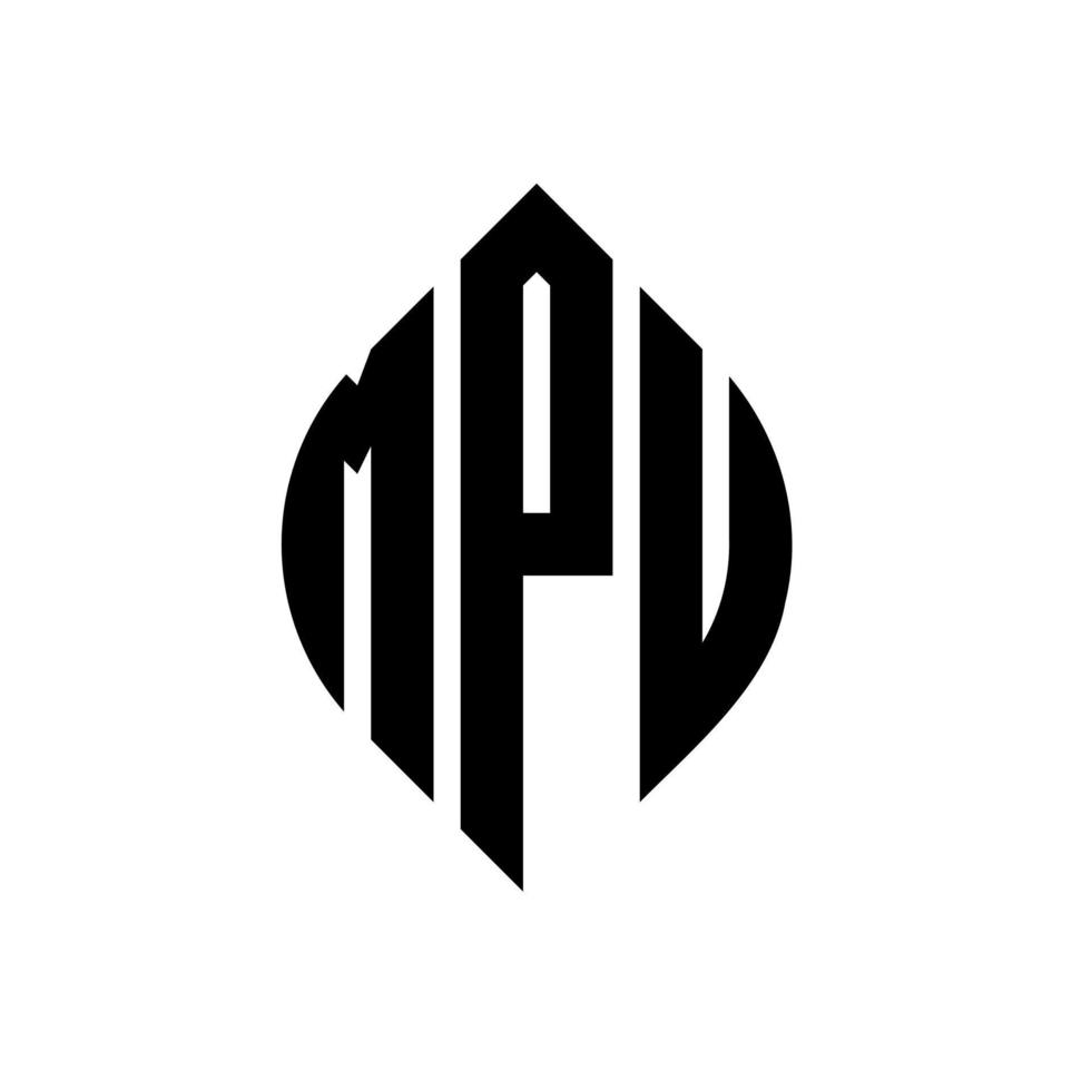 design del logo della lettera del cerchio mpu con forma circolare ed ellittica. lettere di ellisse mpu con stile tipografico. le tre iniziali formano un logo circolare. mpu cerchio emblema astratto monogramma lettera marchio vettore. vettore