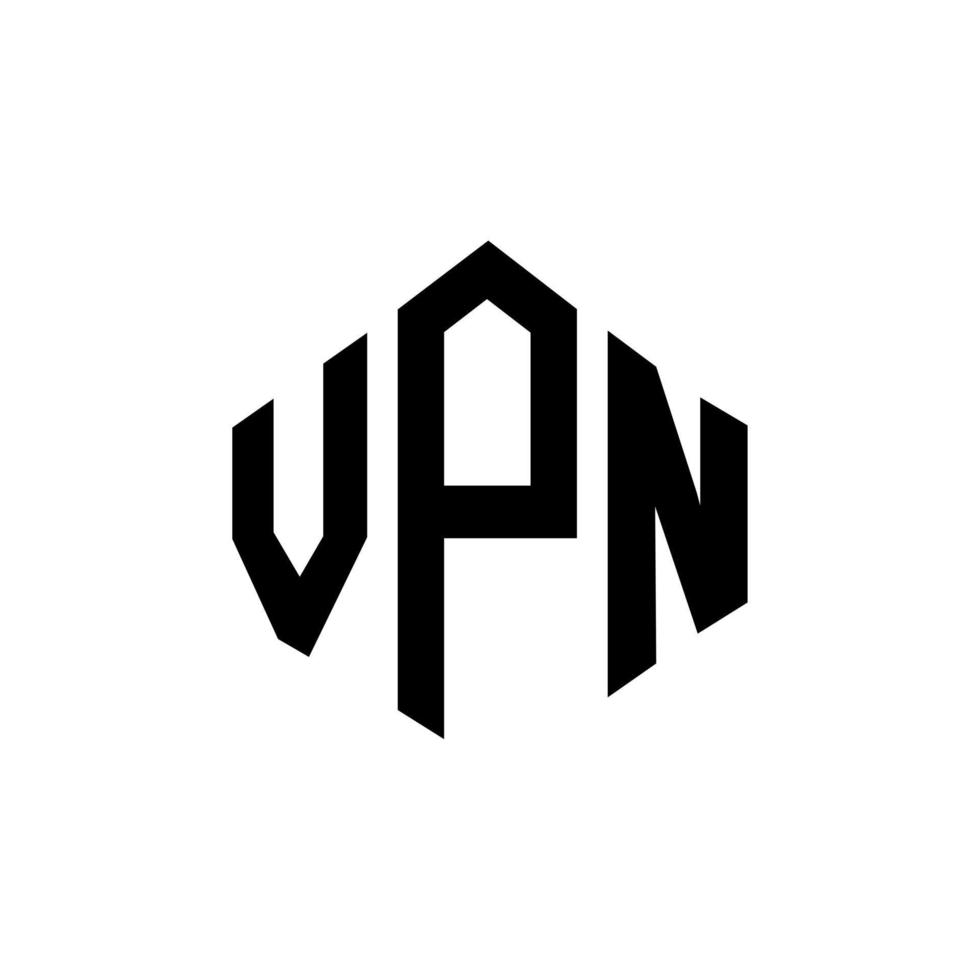 design del logo della lettera vpn con forma poligonale. vpn poligono e design del logo a forma di cubo. modello di logo vettoriale esagonale vpn colori bianco e nero. monogramma vpn, logo aziendale e immobiliare.