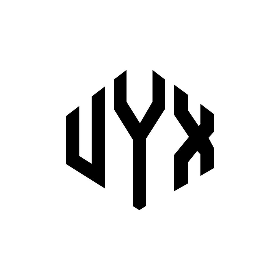 design del logo della lettera uyx con forma poligonale. uyx poligono e design del logo a forma di cubo. uyx modello di logo vettoriale esagonale colori bianco e nero. monogramma uyx, logo aziendale e immobiliare.