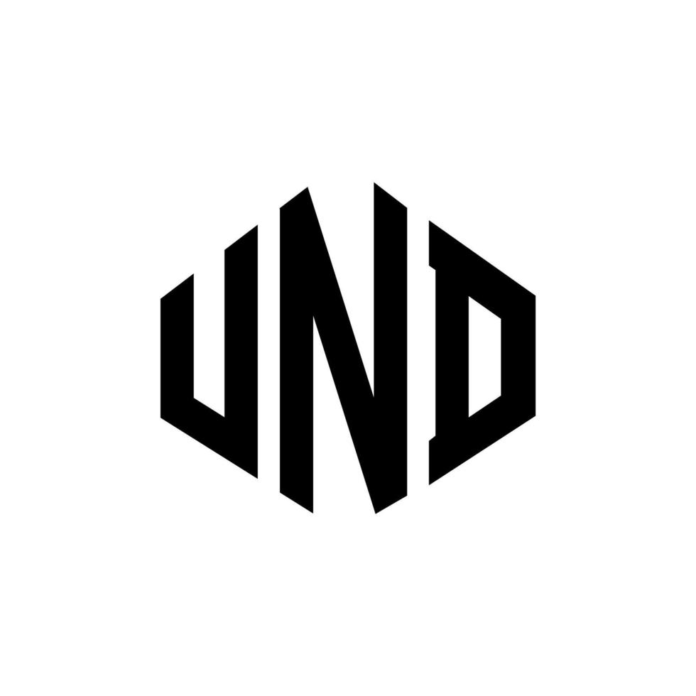 und design del logo della lettera con forma poligonale. und poligono e design del logo a forma di cubo. und modello di logo vettoriale esagonale colori bianco e nero. und monogramma, logo aziendale e immobiliare.