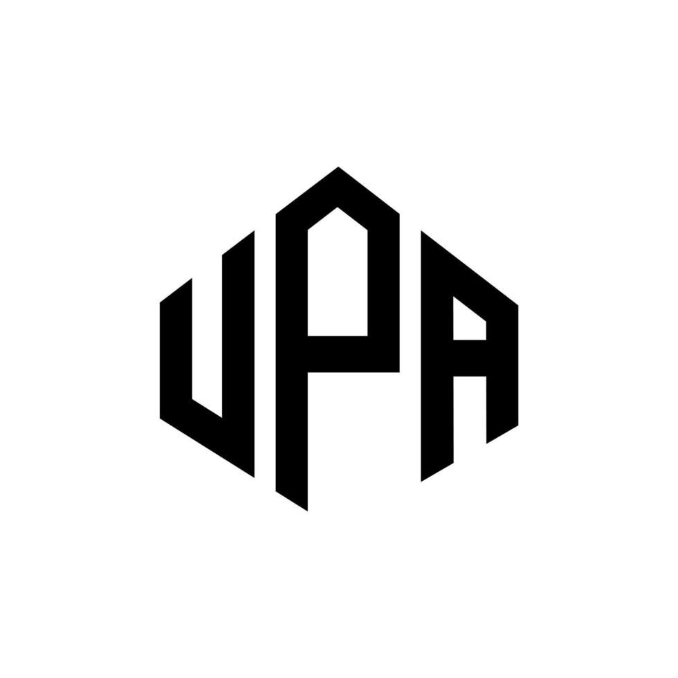 design del logo della lettera upa con forma poligonale. design del logo a forma di poligono e cubo upa. upa esagono vettore logo modello colori bianco e nero. monogramma upa, logo aziendale e immobiliare.