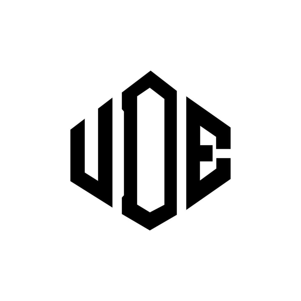 design del logo della lettera ude con forma poligonale. ude poligono e design del logo a forma di cubo. modello di logo vettoriale esagonale ude colori bianco e nero. ude monogramma, logo aziendale e immobiliare.