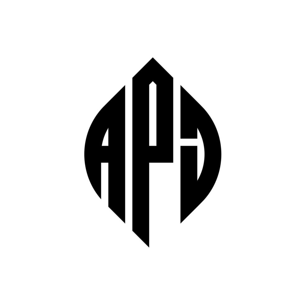 design del logo della lettera del cerchio apj con forma circolare ed ellittica. apj lettere ellittiche con stile tipografico. le tre iniziali formano un logo circolare. apj cerchio emblema astratto monogramma lettera marchio vettore. vettore