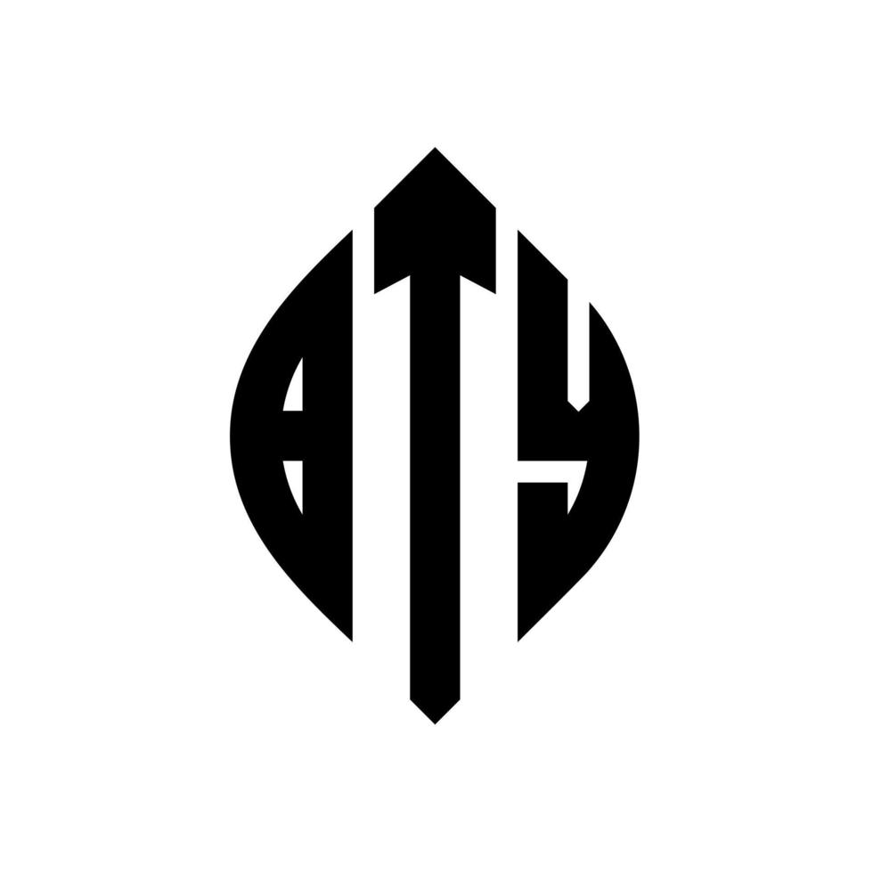 design del logo della lettera del cerchio bty con forma circolare ed ellittica. bty lettere ellittiche con stile tipografico. le tre iniziali formano un logo circolare. bty cerchio emblema astratto monogramma lettera marchio vettore. vettore