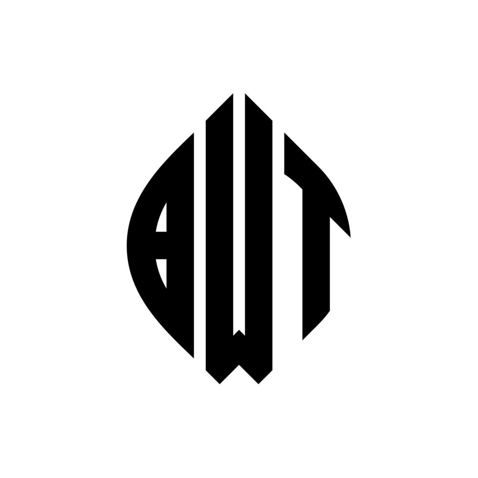 design del logo della lettera del cerchio bwt con forma circolare ed ellittica. bwt lettere ellittiche con stile tipografico. le tre iniziali formano un logo circolare. bwt cerchio emblema astratto monogramma lettera marchio vettore. vettore