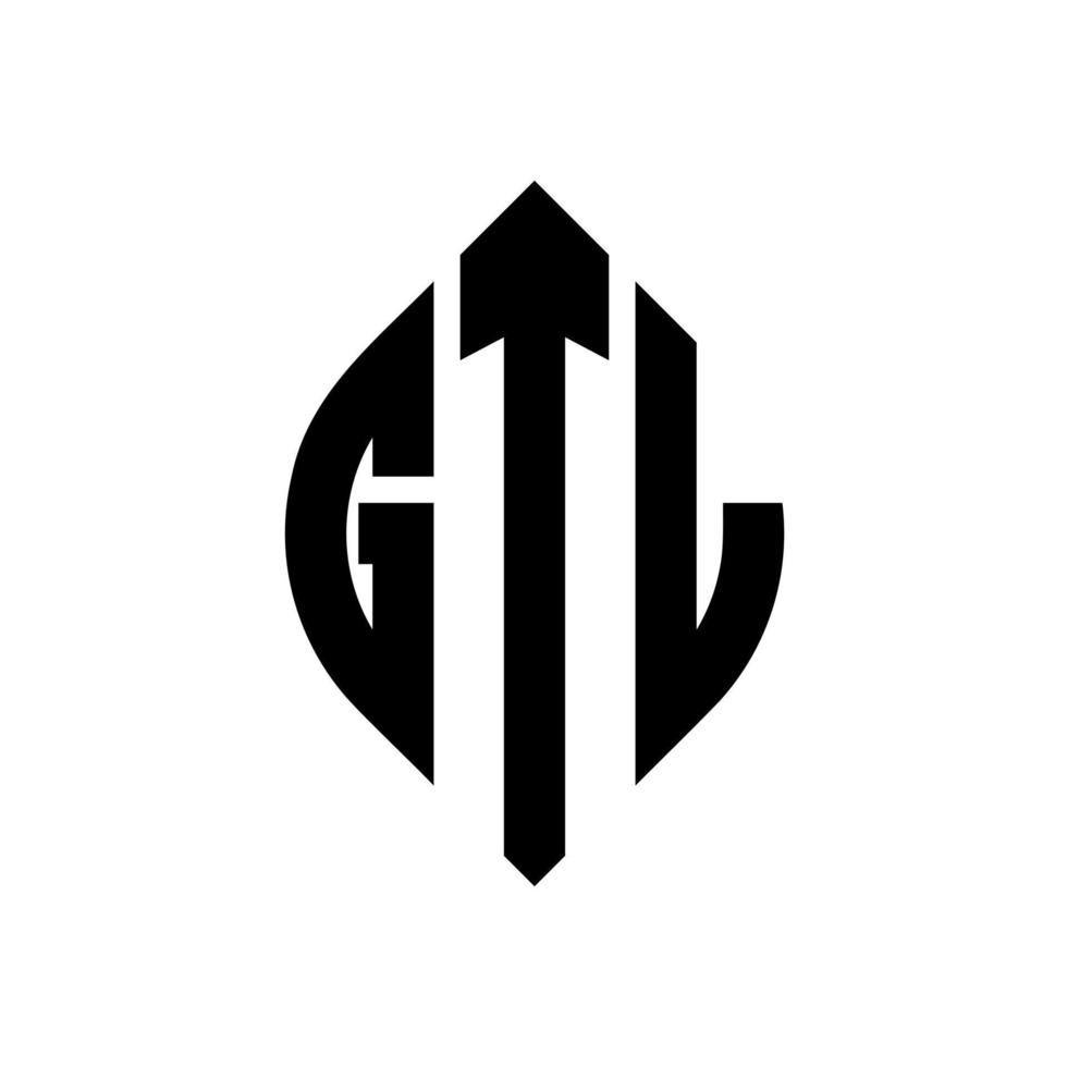 design del logo della lettera del cerchio gtl con forma circolare ed ellittica. lettere ellittiche gtl con stile tipografico. le tre iniziali formano un logo circolare. gtl cerchio emblema astratto monogramma lettera marchio vettore. vettore