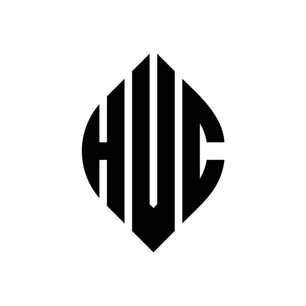 design del logo della lettera del cerchio hvc con forma circolare ed ellittica. lettere ellittiche hvc con stile tipografico. le tre iniziali formano un logo circolare. vettore del segno della lettera del monogramma astratto dell'emblema del cerchio di hvc.