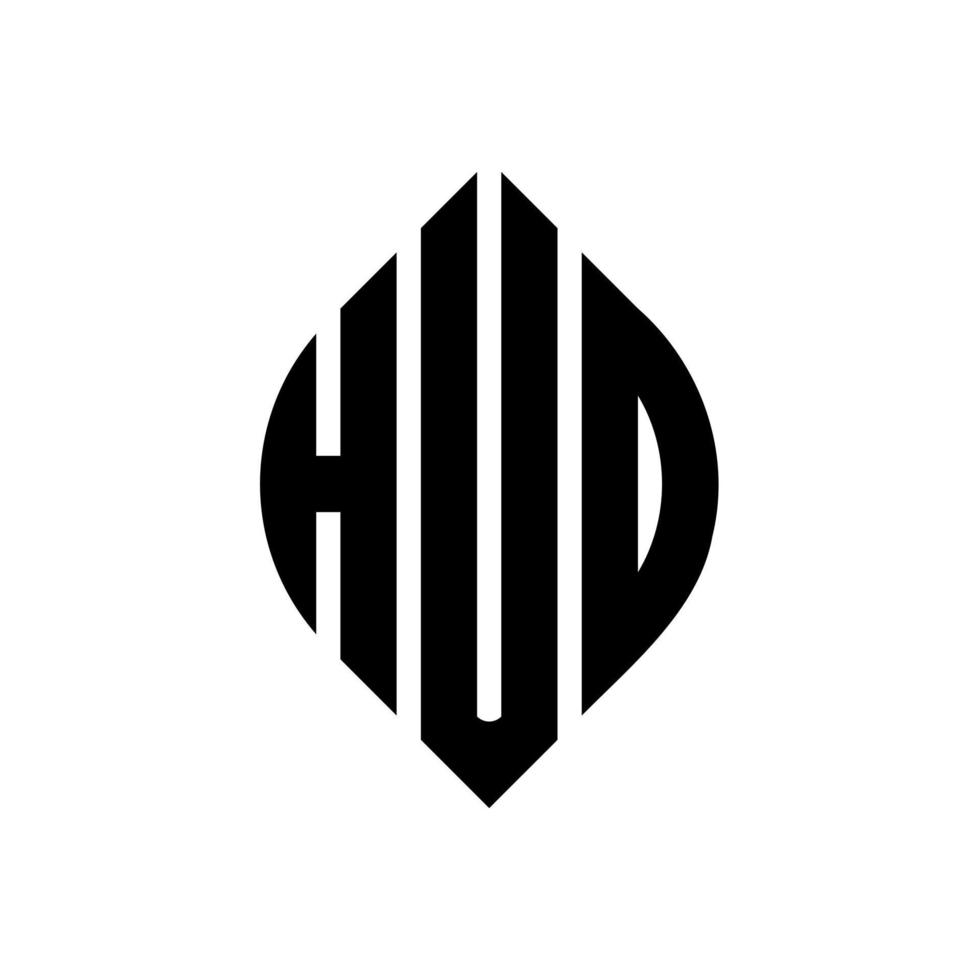 design del logo della lettera del cerchio hud con forma circolare ed ellittica. lettere di ellisse hud con stile tipografico. le tre iniziali formano un logo circolare. hud cerchio emblema astratto monogramma lettera marchio vettore. vettore
