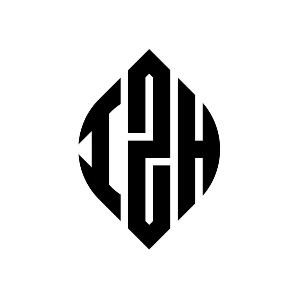 design del logo della lettera del cerchio izh con forma circolare ed ellittica. izh lettere ellittiche con stile tipografico. le tre iniziali formano un logo circolare. izh cerchio emblema astratto monogramma lettera marchio vettore. vettore