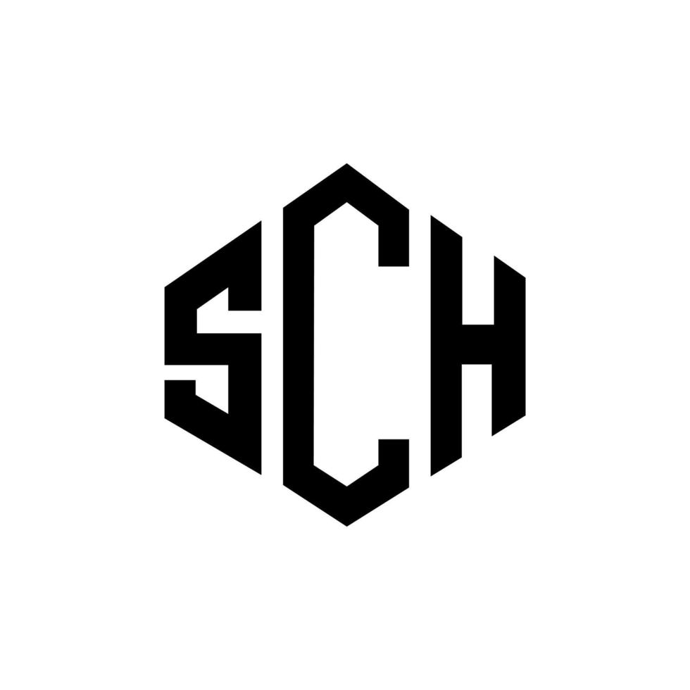 sch lettera logo design con forma poligonale. sch poligono e design del logo a forma di cubo. sch esagonale modello logo vettoriale colori bianco e nero. sch monogramma, logo aziendale e immobiliare.