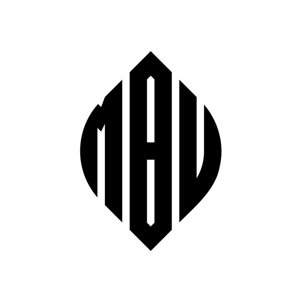 design del logo della lettera del cerchio mbu con forma circolare ed ellittica. lettere di ellisse mbu con stile tipografico. le tre iniziali formano un logo circolare. mbu cerchio emblema astratto monogramma lettera marchio vettore. vettore
