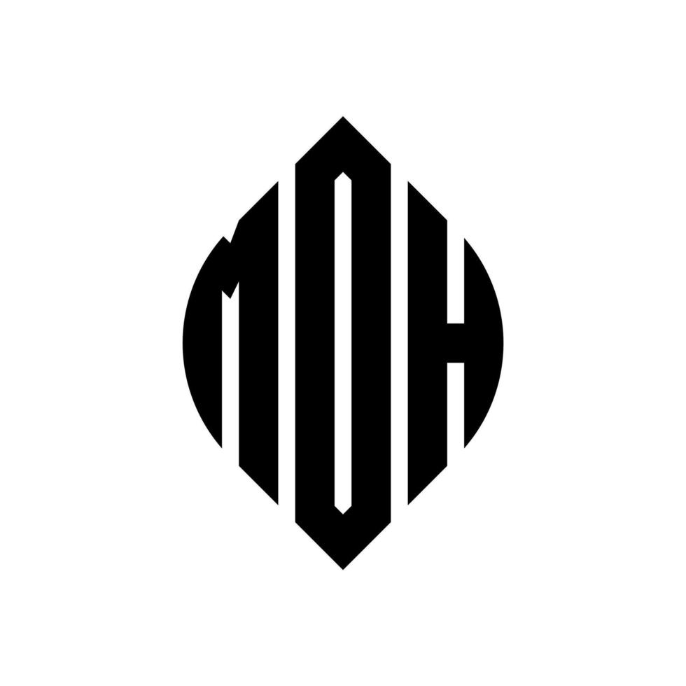 design del logo della lettera del cerchio mdh con forma circolare ed ellittica. lettere di ellisse mdh con stile tipografico. le tre iniziali formano un logo circolare. mdh cerchio emblema astratto monogramma lettera marchio vettore. vettore