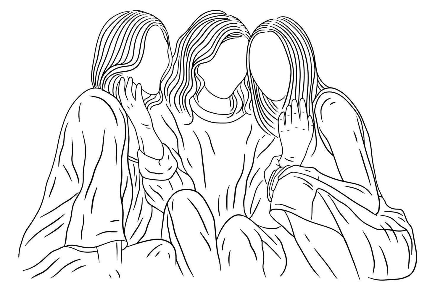 donne felici gruppo ragazza migliore amico amore linea arte disegnata a mano stile illustrazione vettore