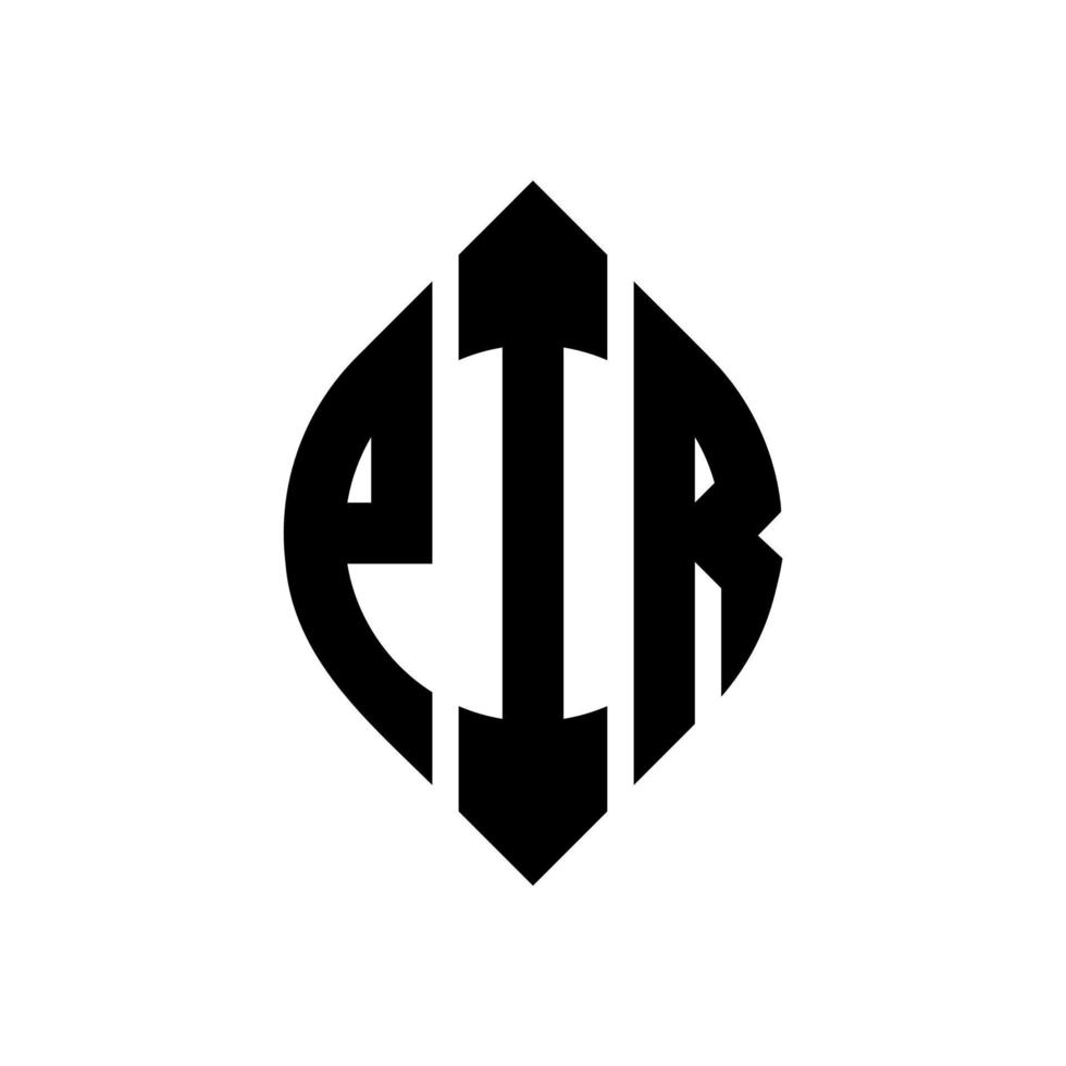 design del logo della lettera del cerchio pir con forma circolare ed ellittica. lettere pir ellittiche con stile tipografico. le tre iniziali formano un logo circolare. pir cerchio emblema astratto monogramma lettera marchio vettore. vettore