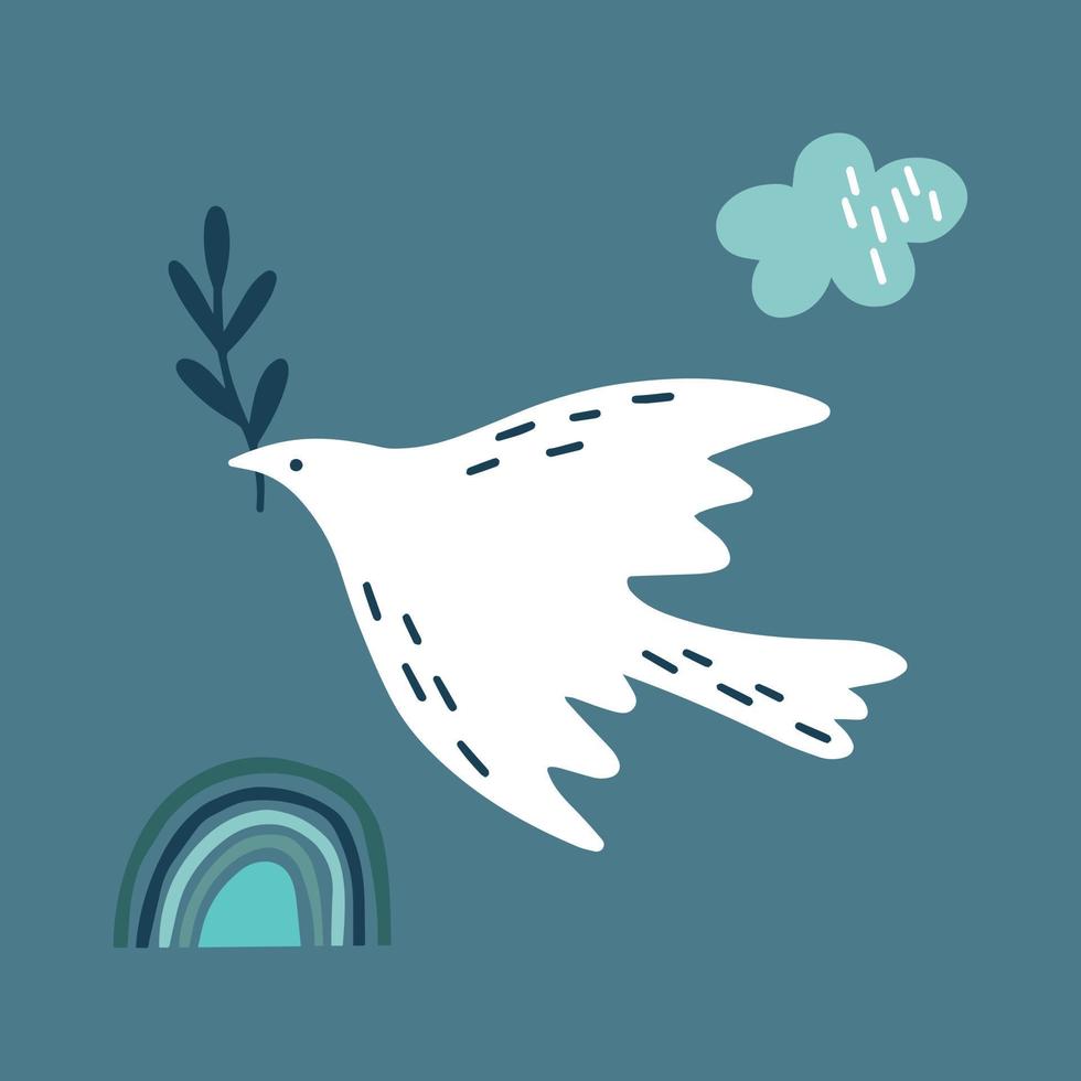 colomba della pace uccello mano stile cartone animato. giornata internazionale della pace, tradizionalmente celebrata ogni anno. concetto di pace nel mondo, vettore di nonviolenza.