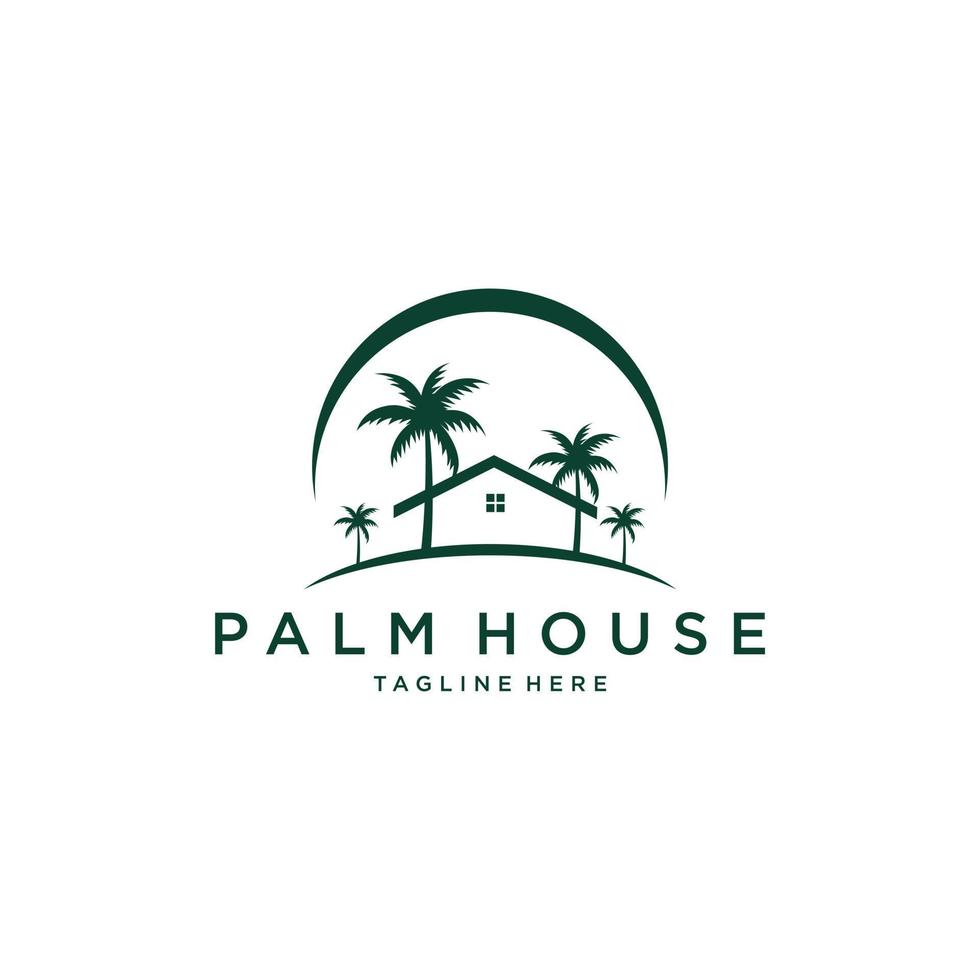 disegno di marchio di vettore della casa dell'albero della palma della casa