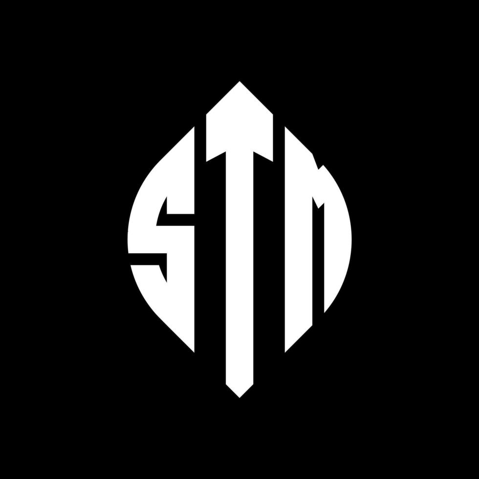 design del logo della lettera del cerchio stm con forma circolare ed ellittica. stm lettere ellittiche con stile tipografico. le tre iniziali formano un logo circolare. stm cerchio emblema astratto monogramma lettera marchio vettore. vettore