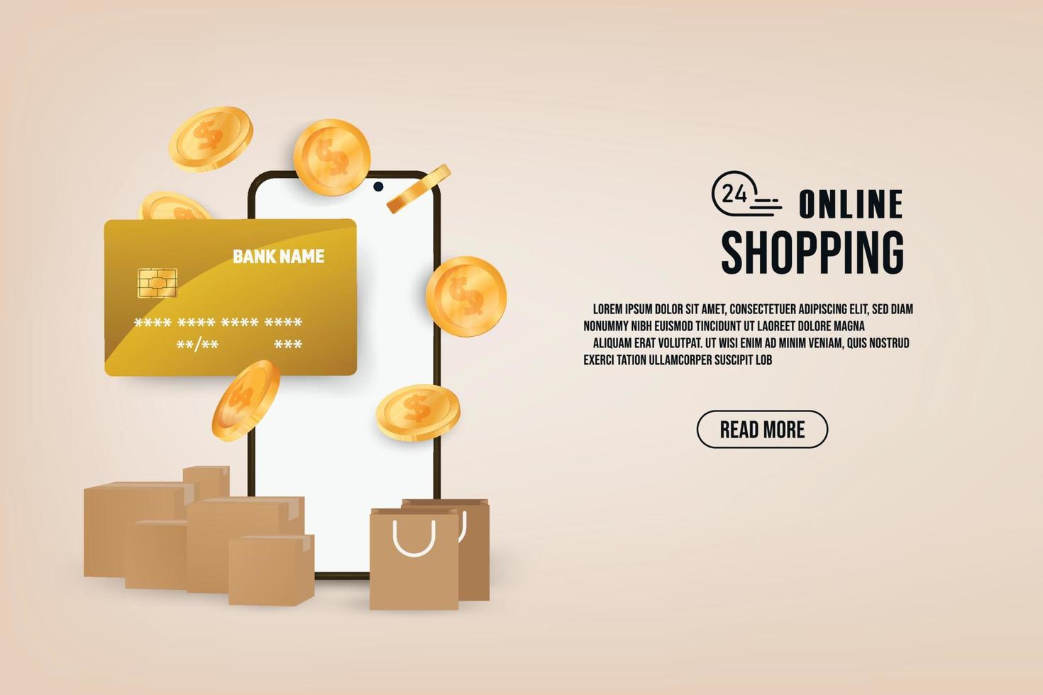 sfondo dello shopping online vettoriale. carta di credito e smartphone. concetto di app per lo shopping mobile. vettore