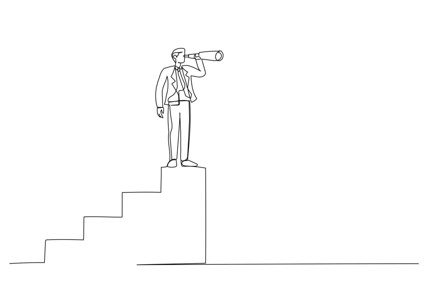 illustrazione di uomo d'affari e telescopio. concetto di visione negli affari, leadership simbolo, strategia, missione, obiettivi. uno stile di linea art vettore
