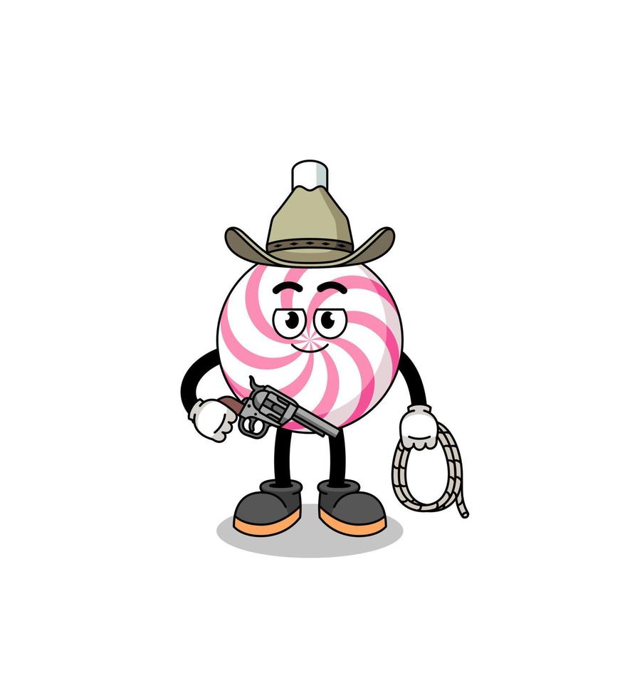 personaggio mascotte di lollipop spirale come un cowboy vettore