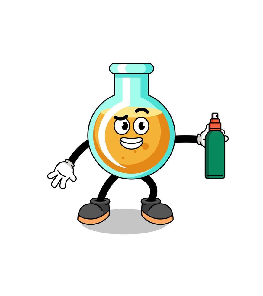 illustrazione dei bicchieri da laboratorio cartone animato che tiene un repellente per zanzare vettore