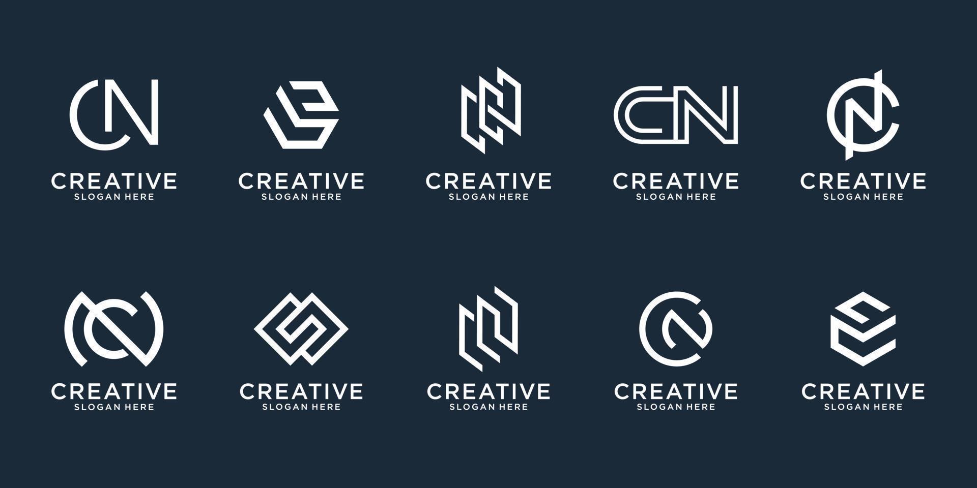 set di combinazione astratta lettera iniziale c e modello di progettazione del logo della lettera n. icone per affari di lusso, eleganti, semplici. vettore premium