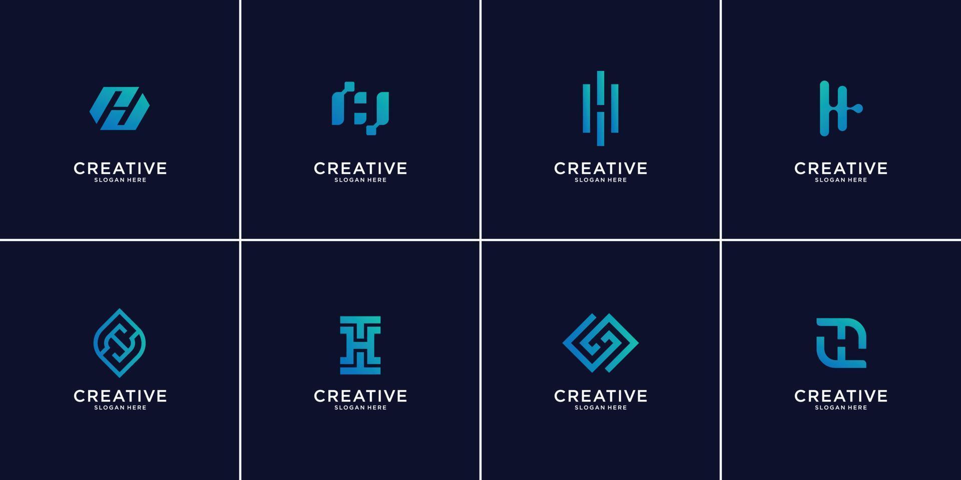 set di modello di progettazione logo astratto lettera iniziale h, icone della tecnologia per affari di lusso, gradiente, elegante, semplice. vettore premium