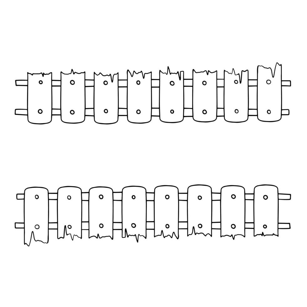 immagine monocromatica, recinzione di legno bassa e lunga con crepe, illustrazione vettoriale in stile cartone animato su sfondo bianco