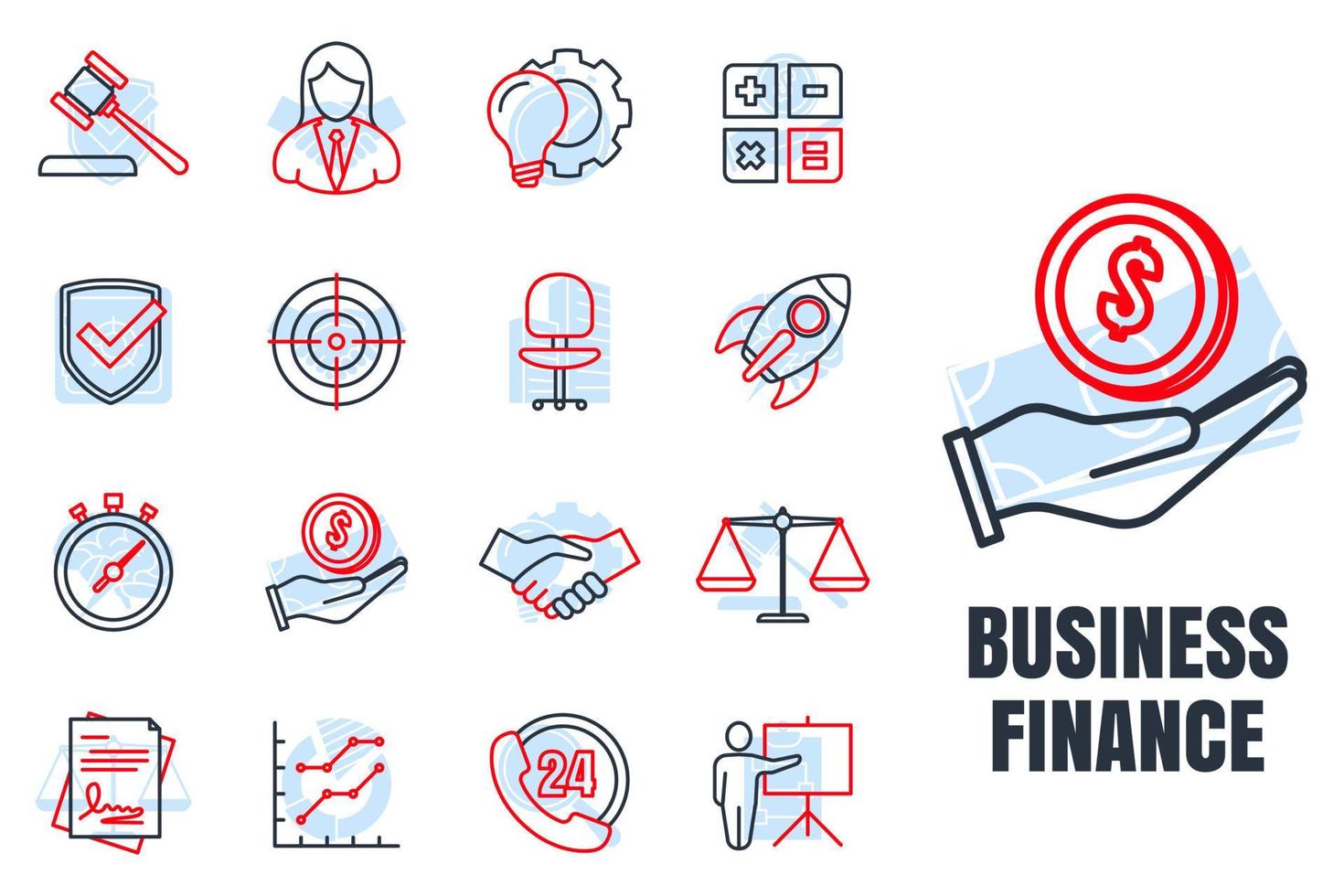 set di illustrazione vettoriale del logo dell'icona di finanza aziendale. modello di simbolo del pacchetto di finanza e contabilità per la raccolta di grafica e web design