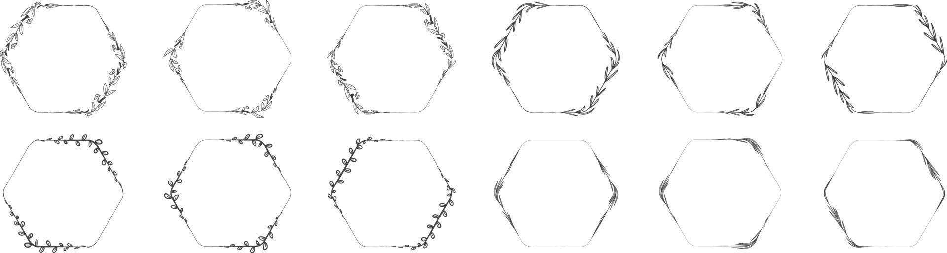 corona di foglie con cornice esagonale vettore