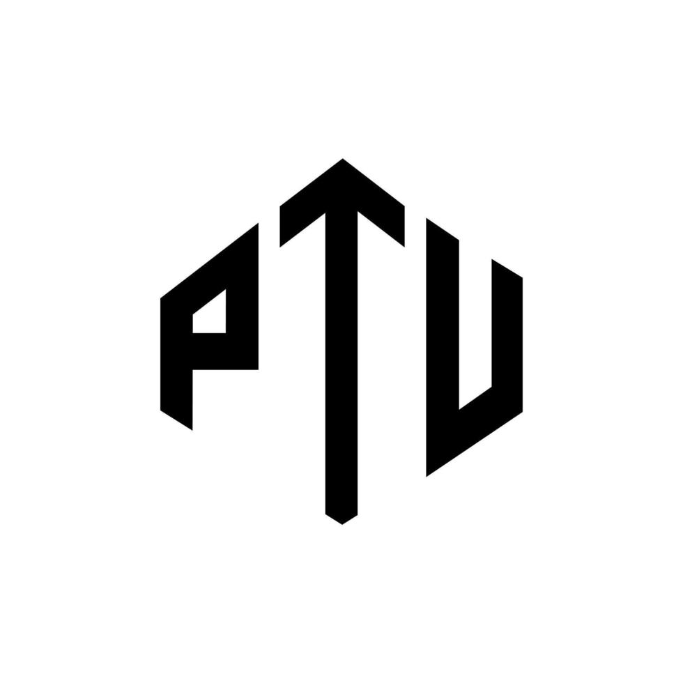 design del logo della lettera ptu con forma poligonale. design del logo a forma di poligono e cubo ptu. modello di logo vettoriale esagonale ptu colori bianco e nero. monogramma ptu, logo aziendale e immobiliare.