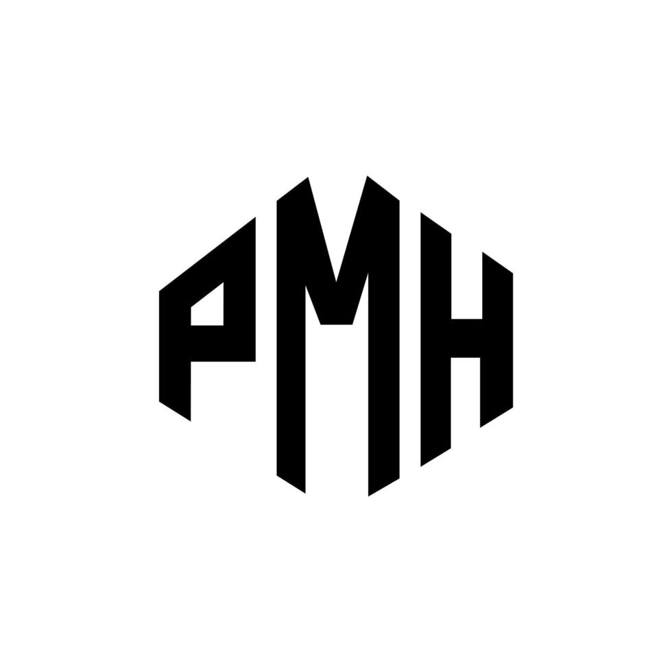 design del logo della lettera pmh con forma poligonale. design del logo a forma di poligono e cubo pmh. pmh esagono modello logo vettoriale colori bianco e nero. monogramma pmh, logo aziendale e immobiliare.