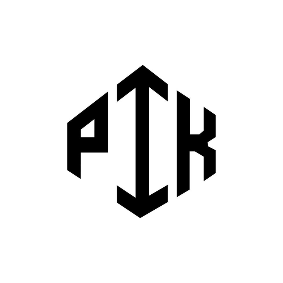 design del logo della lettera pik con forma poligonale. pik poligono e design del logo a forma di cubo. pik esagono logo modello vettoriale colori bianco e nero. monogramma pik, logo aziendale e immobiliare.