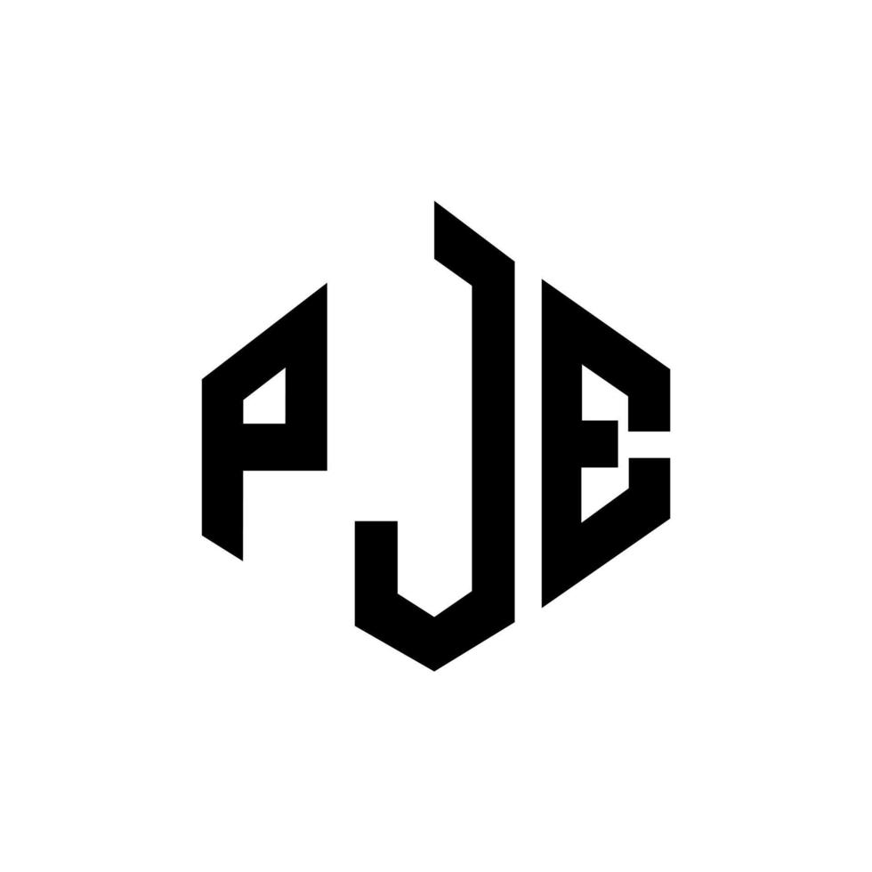 design del logo della lettera pje con forma poligonale. pje poligono e design del logo a forma di cubo. modello di logo vettoriale esagonale pje colori bianco e nero. monogramma pje, logo aziendale e immobiliare.