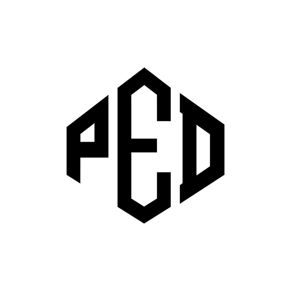 design del logo della lettera ped con forma poligonale. ped poligono e design del logo a forma di cubo. modello di logo vettoriale esagonale ped colori bianco e nero. monogramma ped, logo aziendale e immobiliare.
