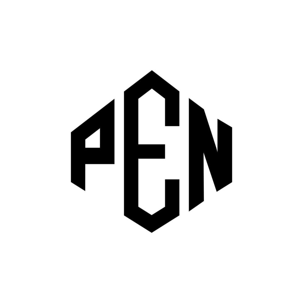 design del logo della lettera della penna con forma poligonale. disegno del logo a forma di poligono a penna e cubo. penna esagonale modello logo vettoriale colori bianco e nero. monogramma penna, logo aziendale e immobiliare.