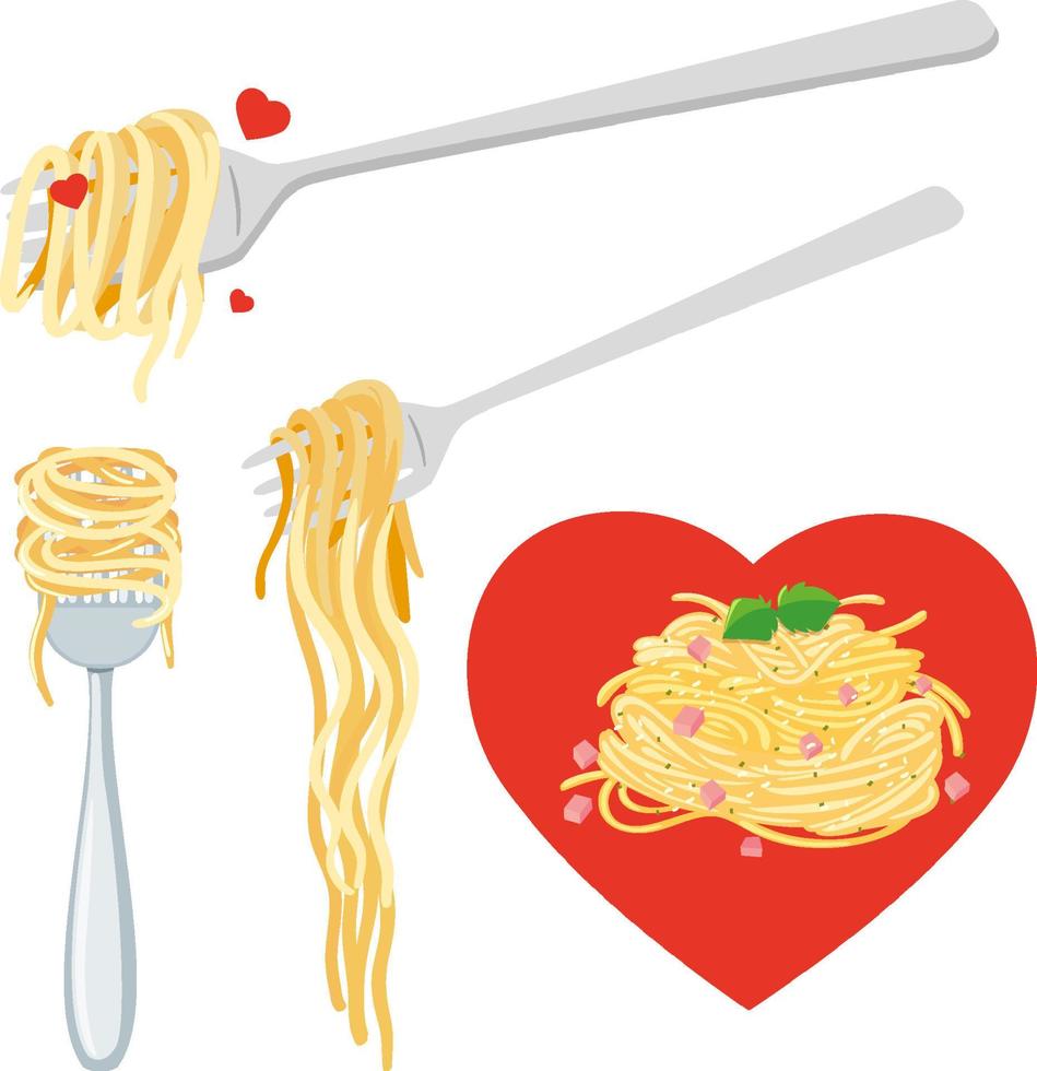 spaghetti e forchetta isolati vettore
