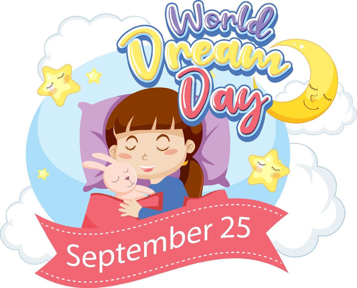 design di banner per la giornata mondiale dei sogni con personaggio dei cartoni animati vettore