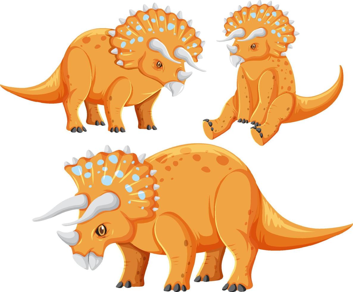 diversa collezione di dinosauri triceratopo arancione vettore