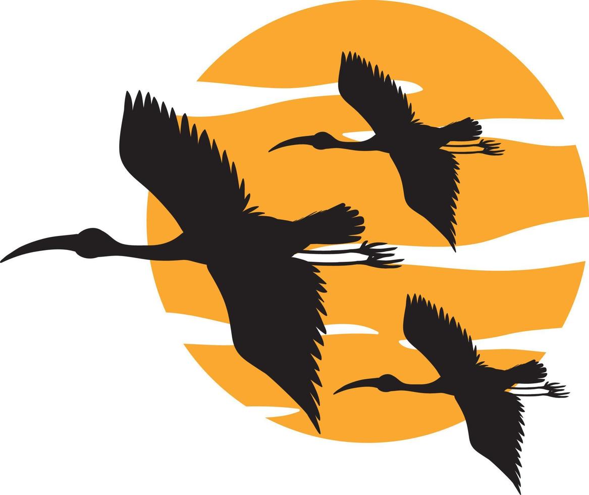 silhouette cicogna uccelli che volano vettore