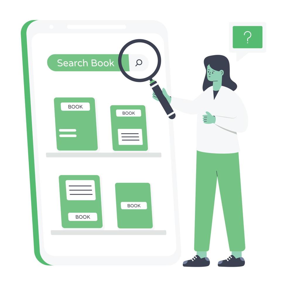 ottieni questa illustrazione piatta alla moda dell'app di libri vettore